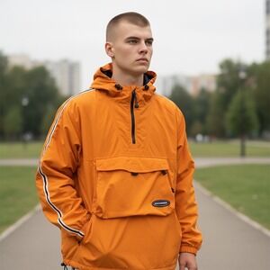 Vintage Abercrombie & Fitch Pullover Anorak Jacket Orange Stripe Mens XL